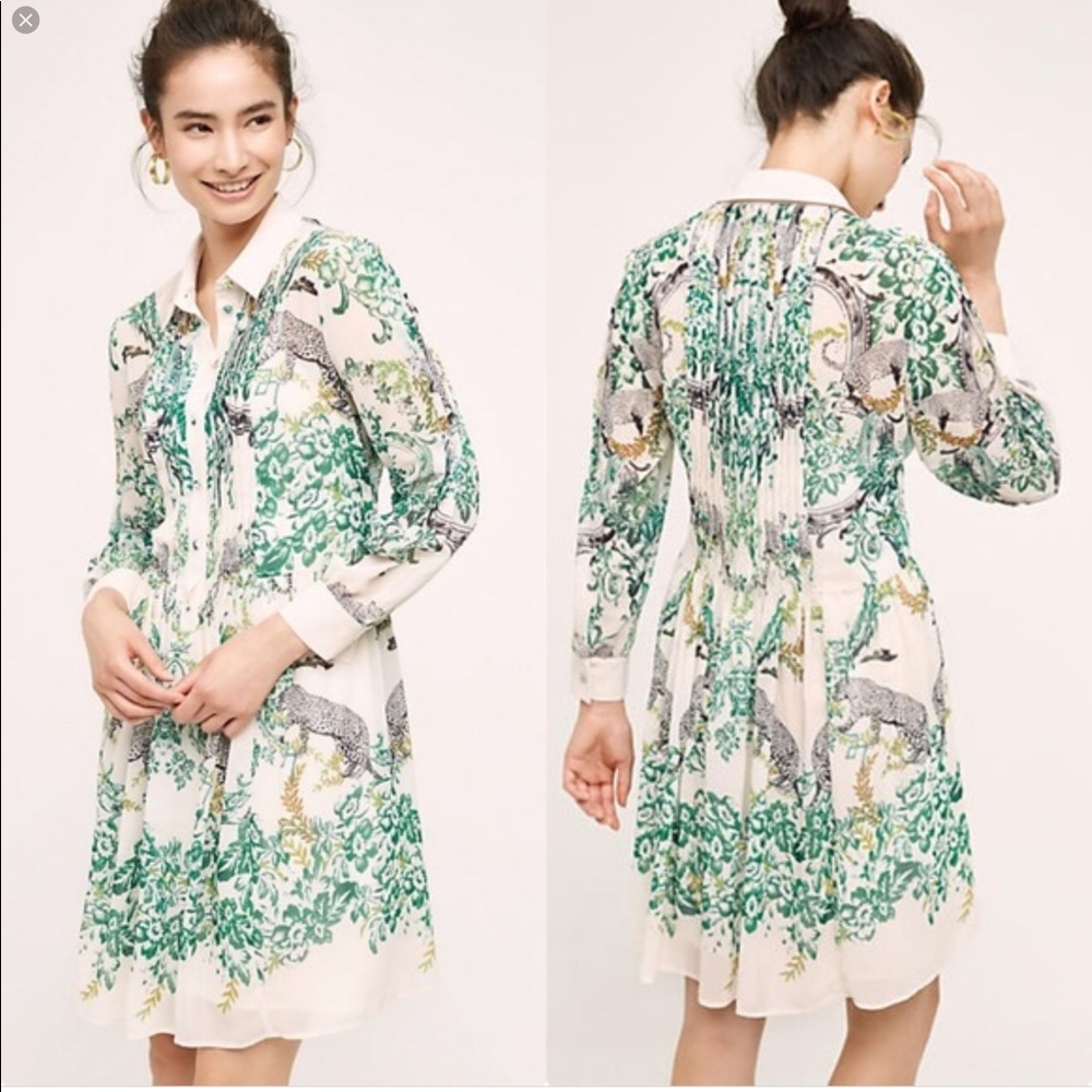 Maeve Anthropologie jungle print sheer shirtdress